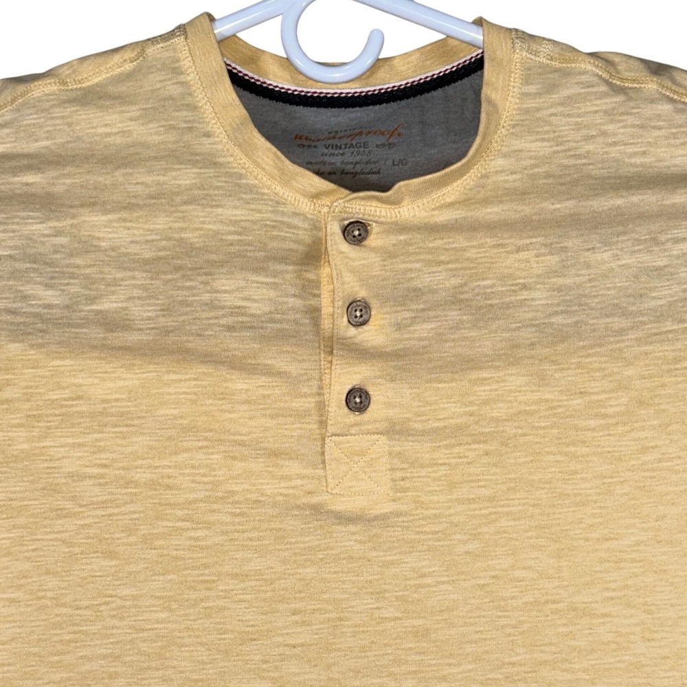 Weatherproof Vintage Mens Yellow Slub Knit Short Sleeve Henley Shirt Large